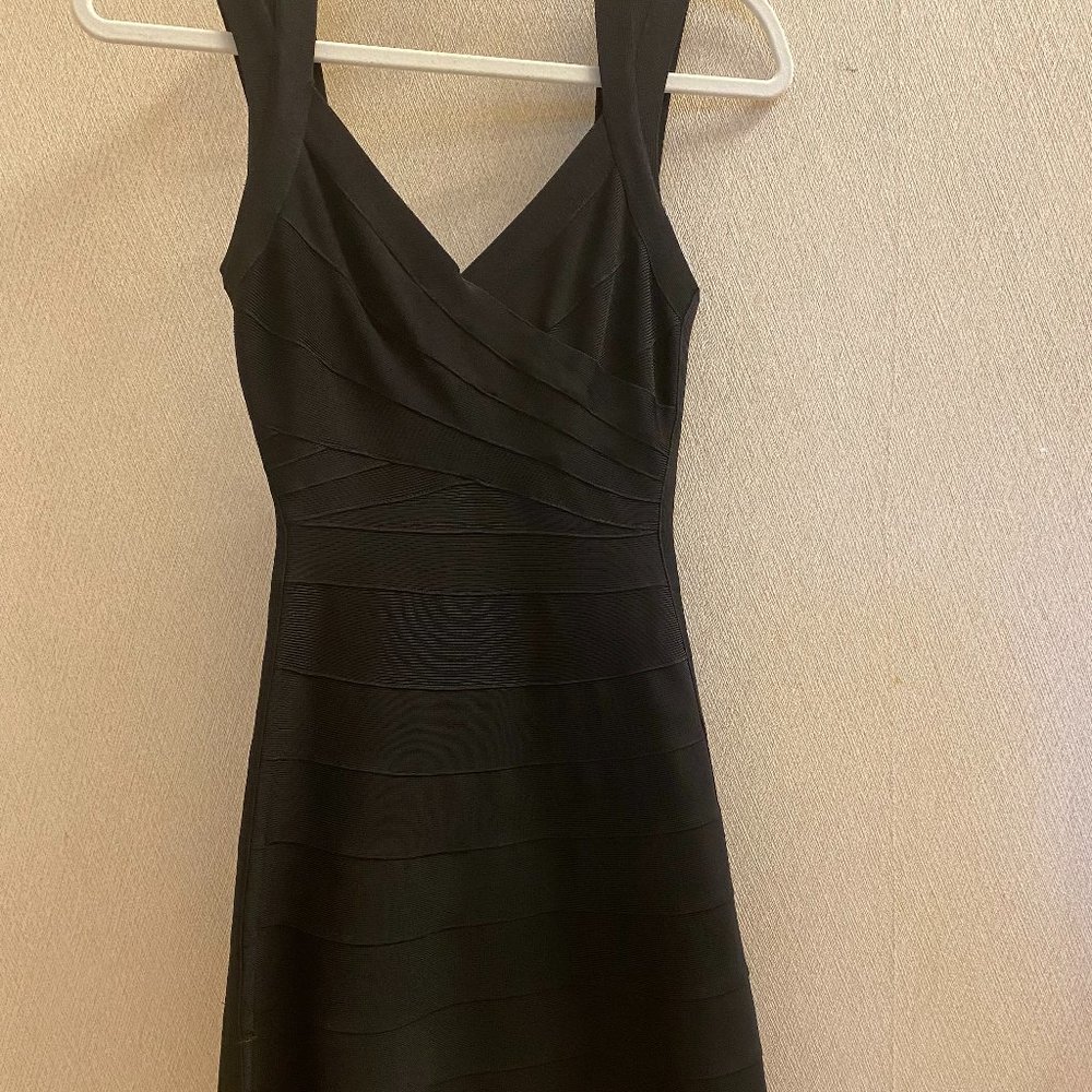Herve Leger Black Banded Fit and Flare Dress